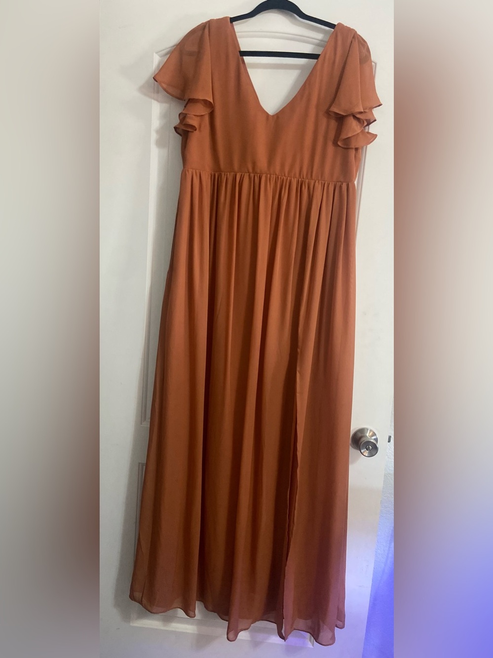 Women’s Rust Orange Maxi Dress with Flutter Sleeves